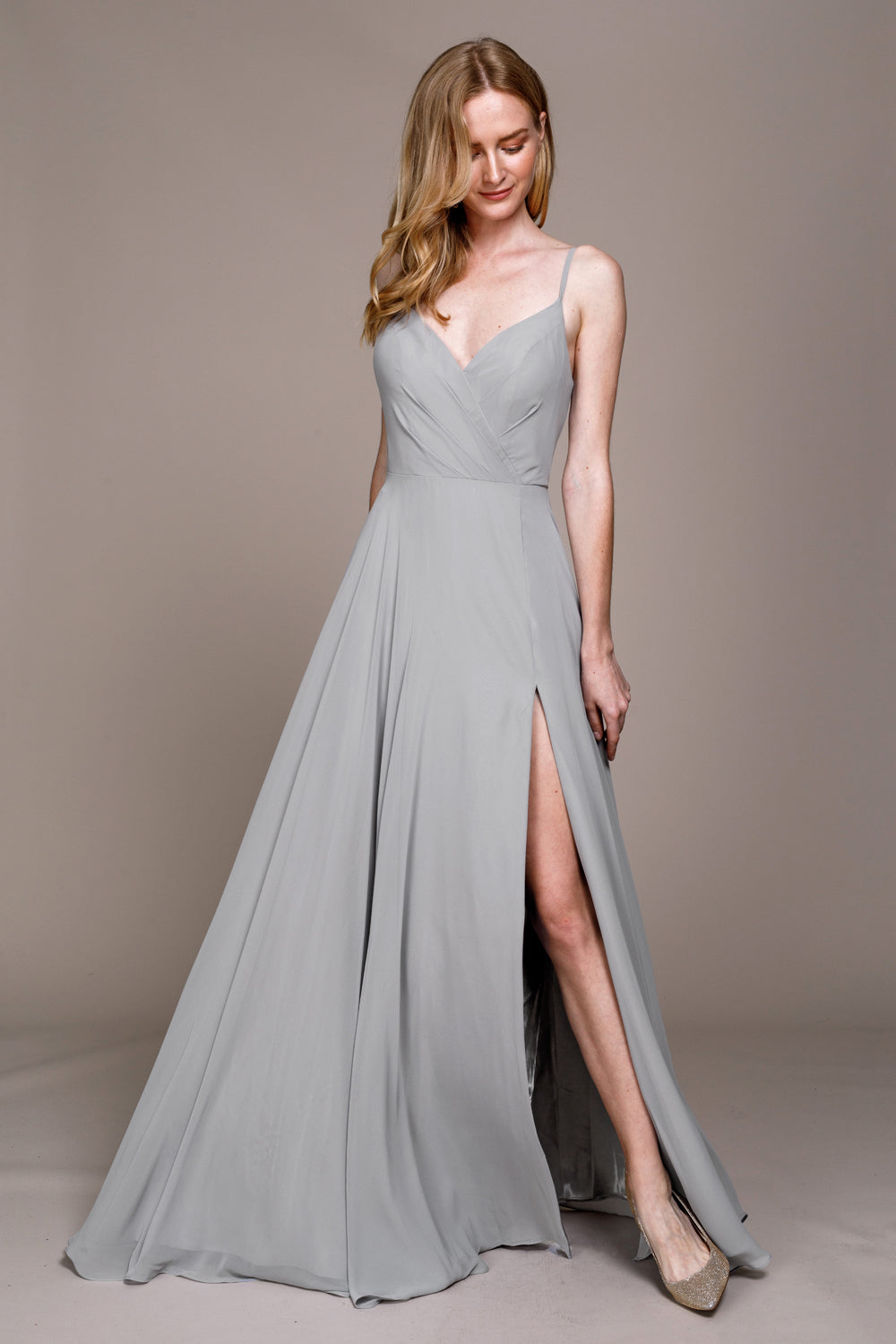 Classic Chiffon A-Line Adjustable Straps Zipper Back Long Prom Dress AC477-5